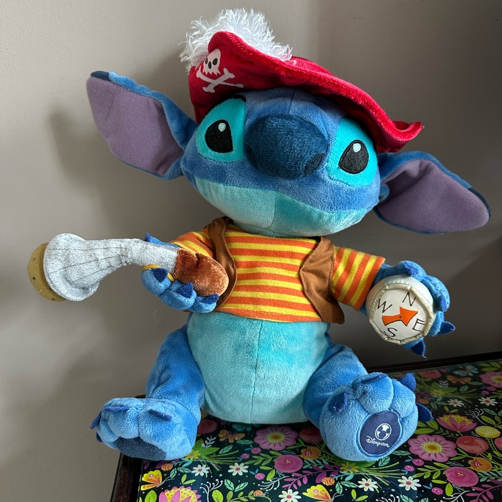 12” Disney Store Pirate Stitch with Compass and Striped shirt Arrrr!
